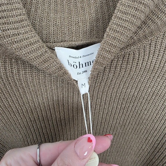 Bohme Tan Ribbed Mock Neck Bubble Sleeve Cute Neutral Helena Sweater Size M - Picture 5 of 8